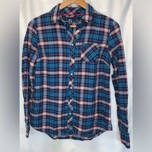 2/$20 Tommy Hilfiger Flannel Long Sleeve Button Up Blue & Pink Plaid Shirt